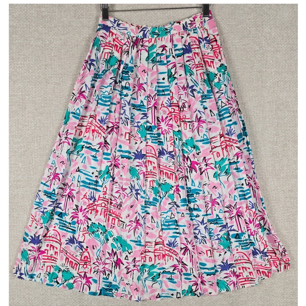 Cambridge Spirit Vintage Tropical Skirt‎ 6 Coastal Grandma Pastel Pleated Midi